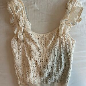 Anthropologie Cream Lace-Trim Knit Camisole